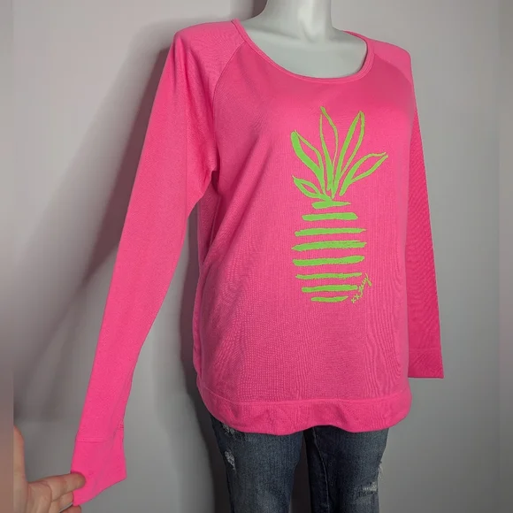 Lilly Pulitzer Pink Green Pineapple Long Sleeve Sweatshirt XL - Picture 3 of 8